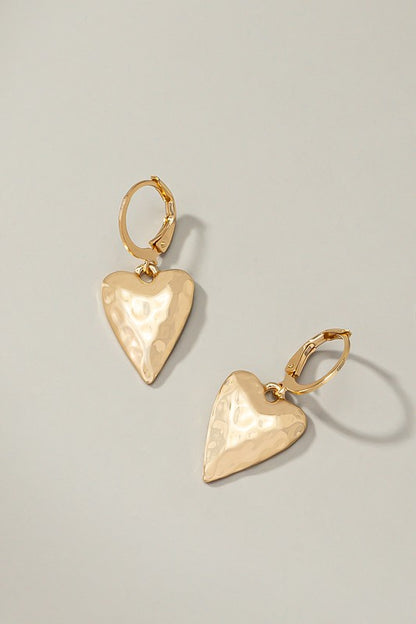 Hammered Heart Drop Mini Earrings