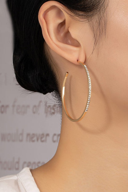 Skinny Hoop Earrings With Pave Rhinestones