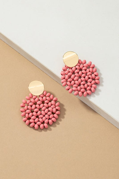 Wooded Bead Disk Drop Earrings