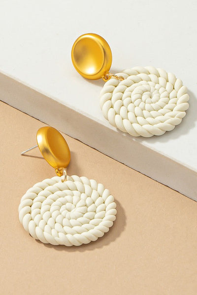 Knitted Polymer Clay Disk Drop Earrings