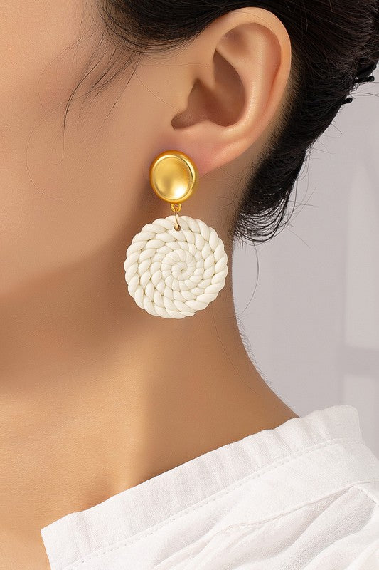 Knitted Polymer Clay Disk Drop Earrings