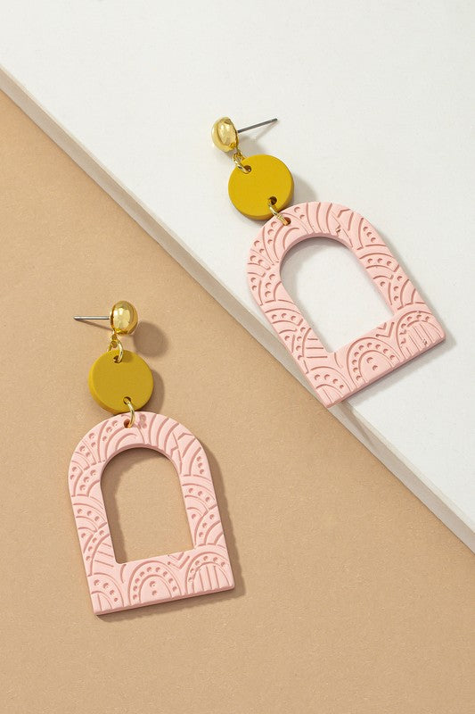 Textured Cutout Dome Pink Drop Earrings