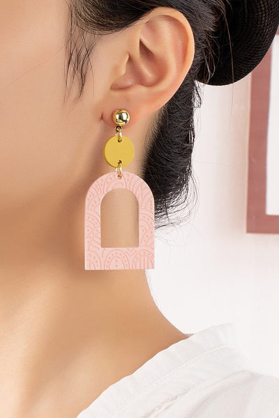 Textured Cutout Dome Pink Drop Earrings