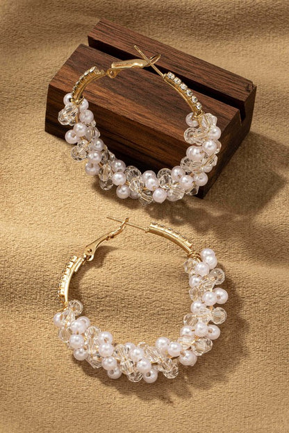 Glass Bead And Pearl Hoop Earrings