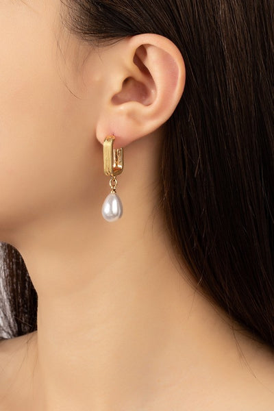 Pearl Drop Rectangle Mini Earrings