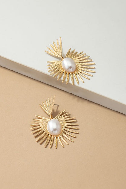 Spiked Drop Earrings With Center Pearl