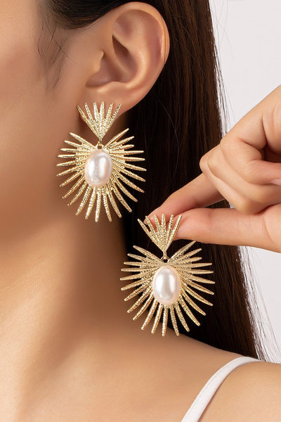 Spiked Drop Earrings With Center Pearl