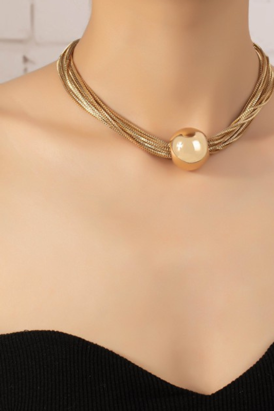 Chain Choker With Ball Pendant Necklace