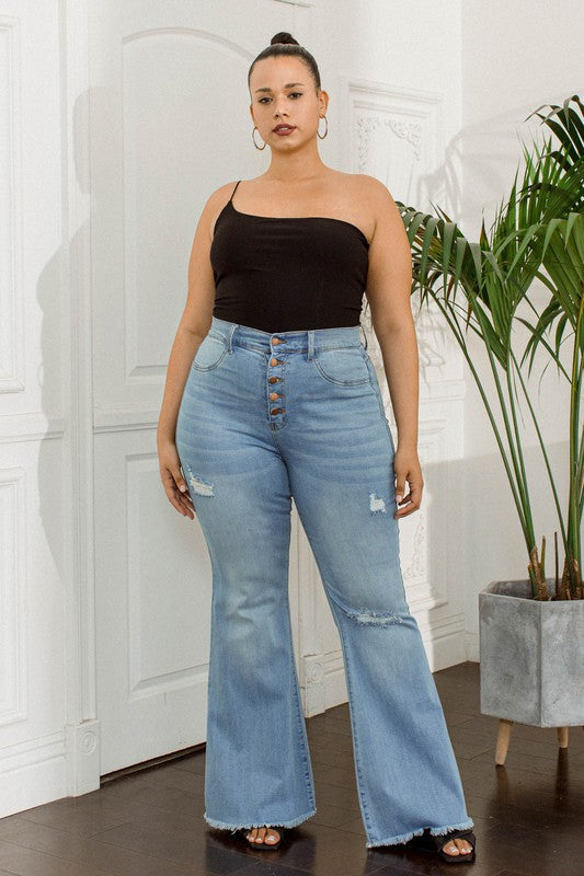 yoyo-reign-plus-size-clothing-Distressed-Button-Up-Flare-Jeans