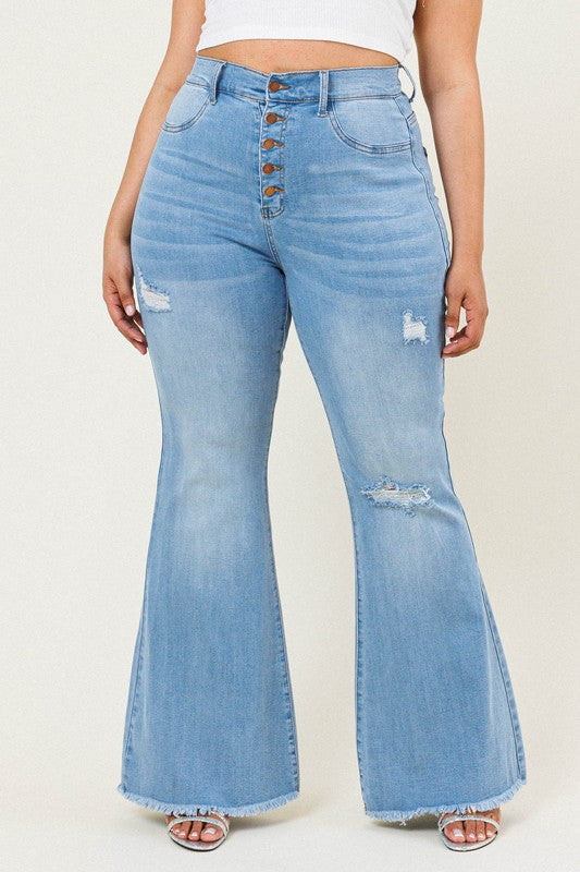 yoyo-reign-plus-size-clothing-Distressed-Button-Up-Flare-Jeans